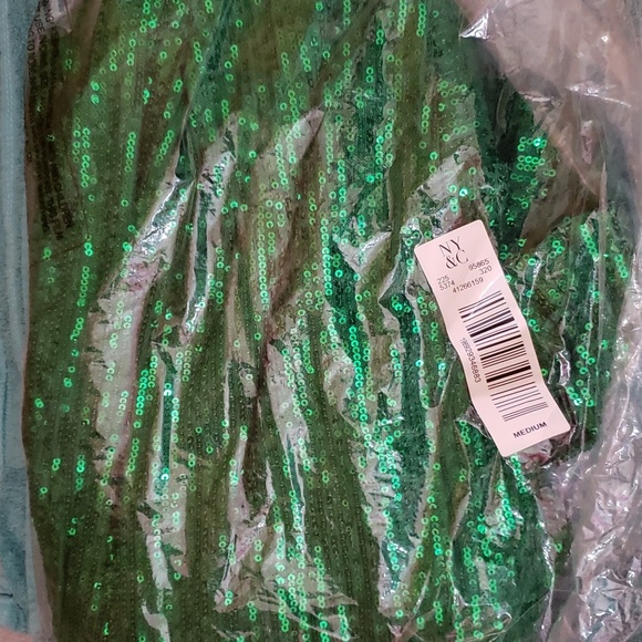 NWT New York and Company Green Sequins Double Breasted Blazer sz Medium M satin - Picture 4 of 5